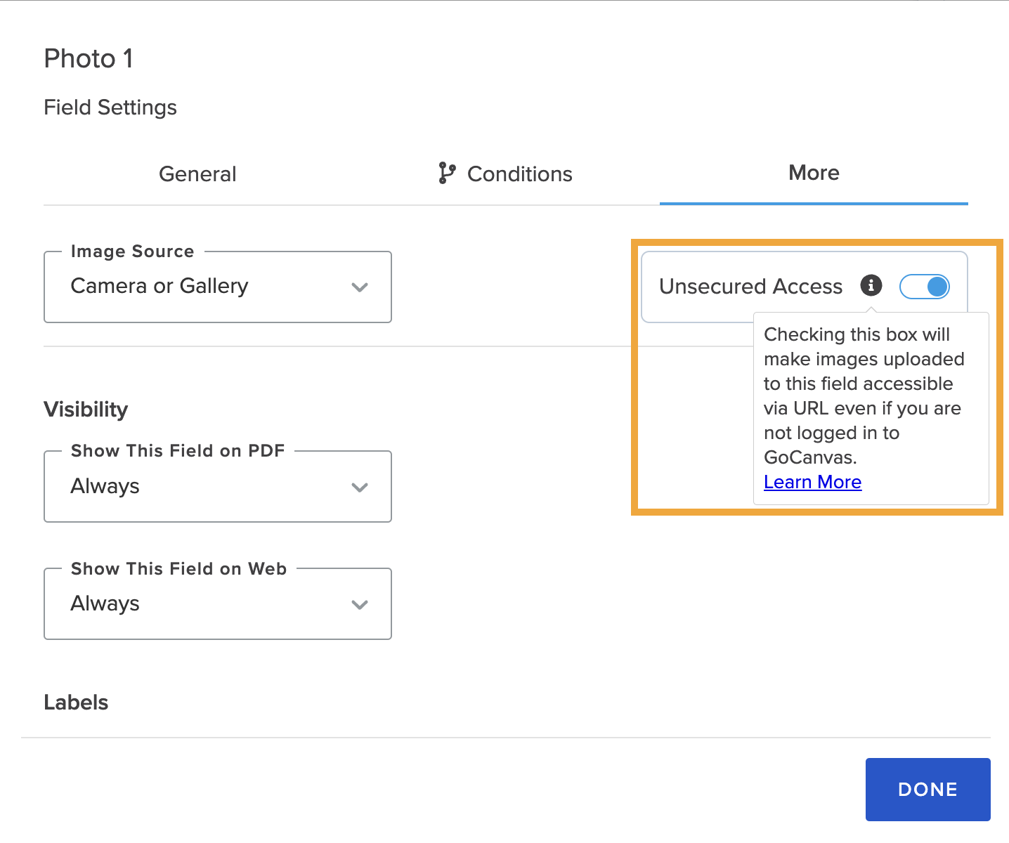 What is the Unsecured Access setting in the Builder? – GoCanvas Help Center