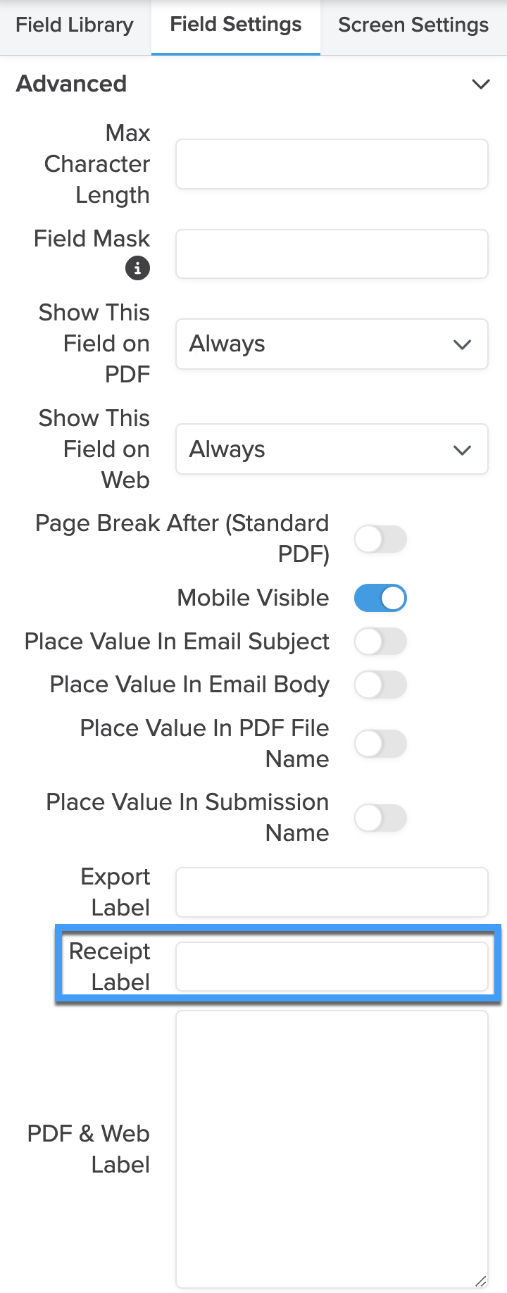 Builder_Field Settings_More_Receipt Label.png