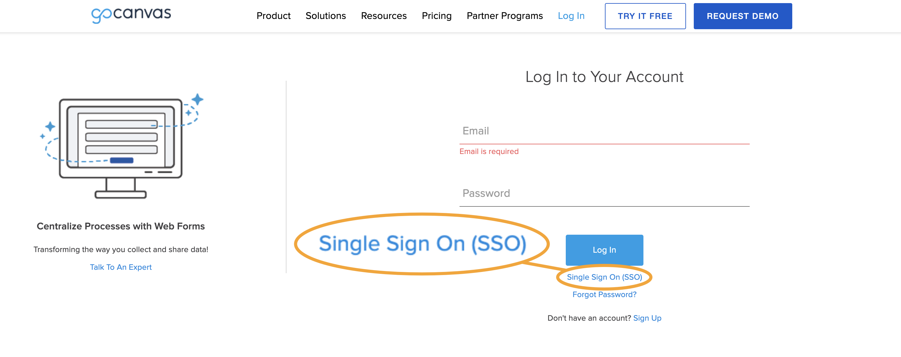 GoCanvas Website_Log In Page_SSO.png