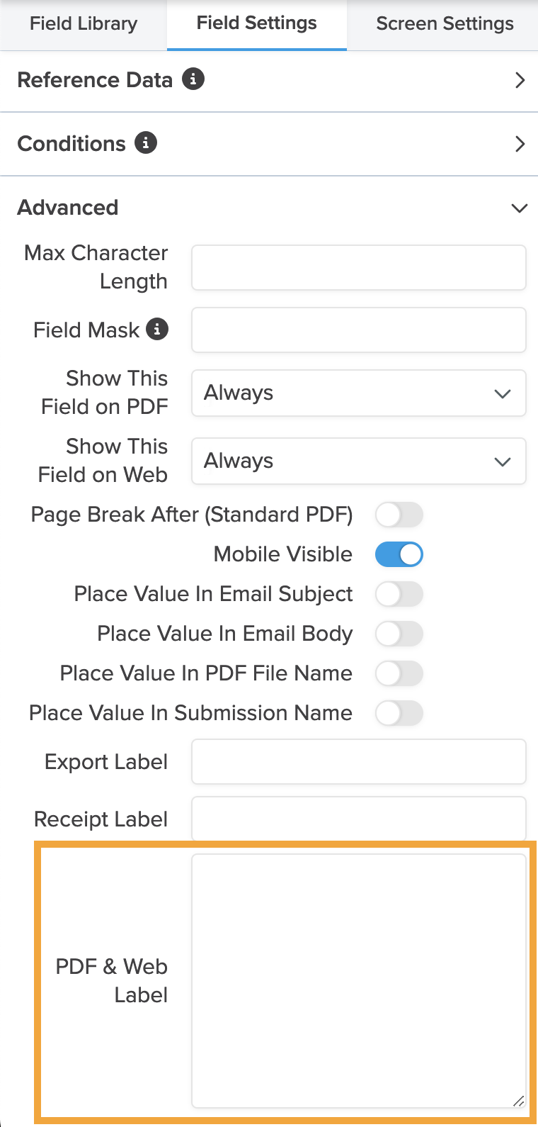 Builder_Field Settings_Advanced_PDF & Web Label.png